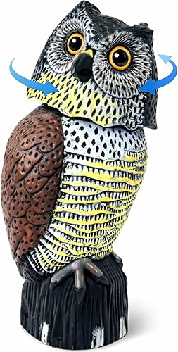 GiftExpress 16" Large Owl Decoy with Rotating Head – Realistic Garden Statue Bird & Squirrel Deterrent, Life-Size Predator Scarecrow for Outdoor