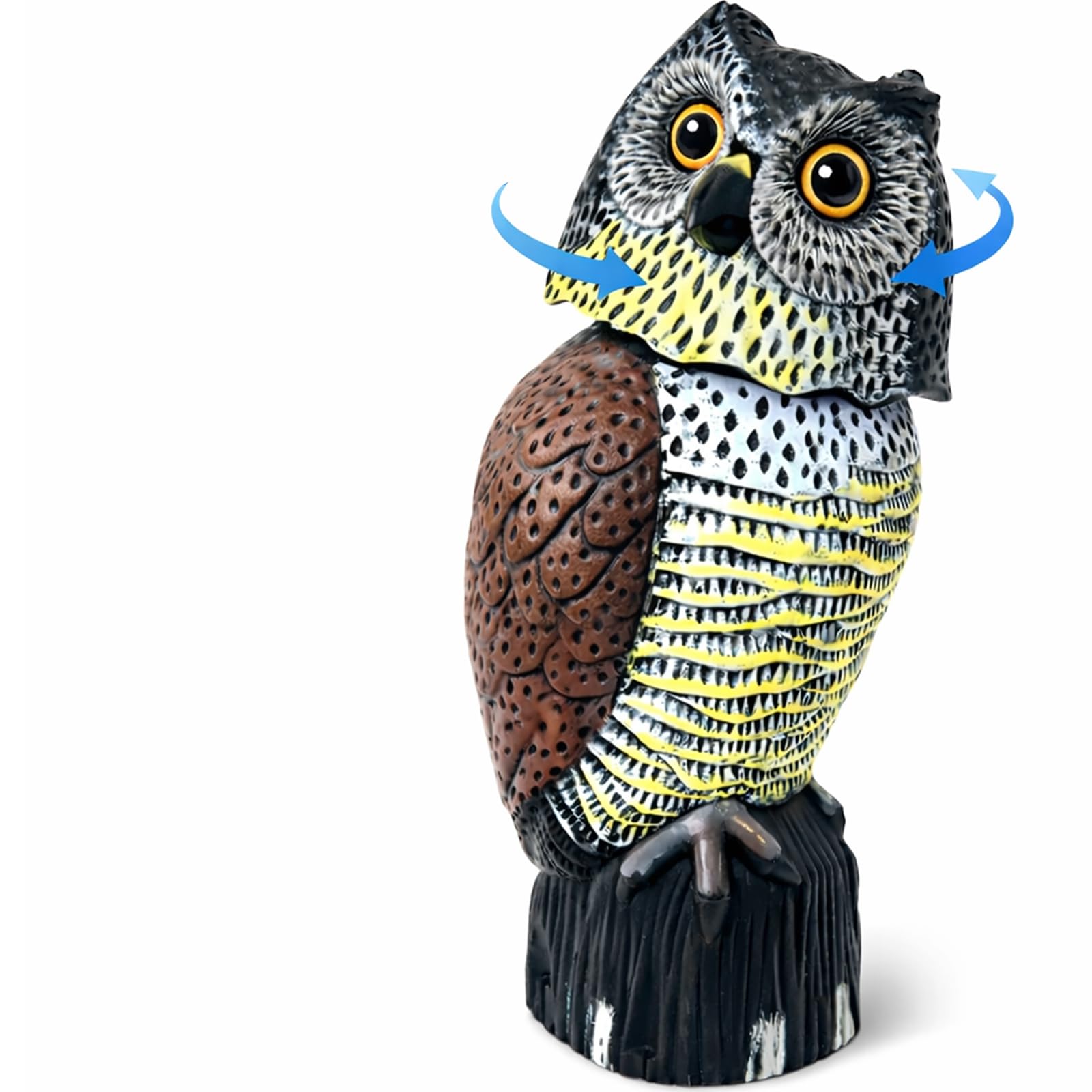 GiftExpress 16" Large Owl Decoy with Rotating Head – Realistic Garden Statue Bird & Squirrel Deterrent, Life-Size Predator Scarecrow for Outdoor Yard & Garden Protection