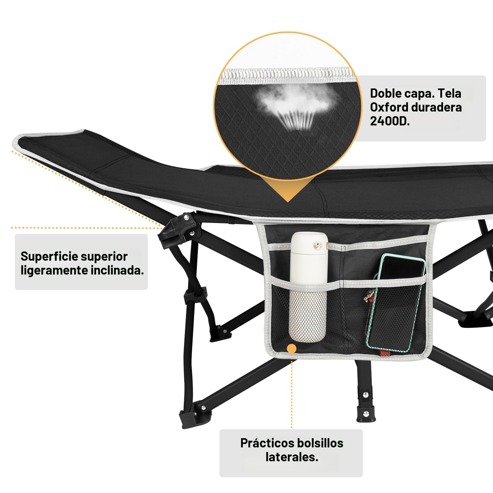 OVERMONT Cama de camping plegable extra ancha, 75 x 28 pulgadas, tela Oxford 2400D, 550 libras de capacidad