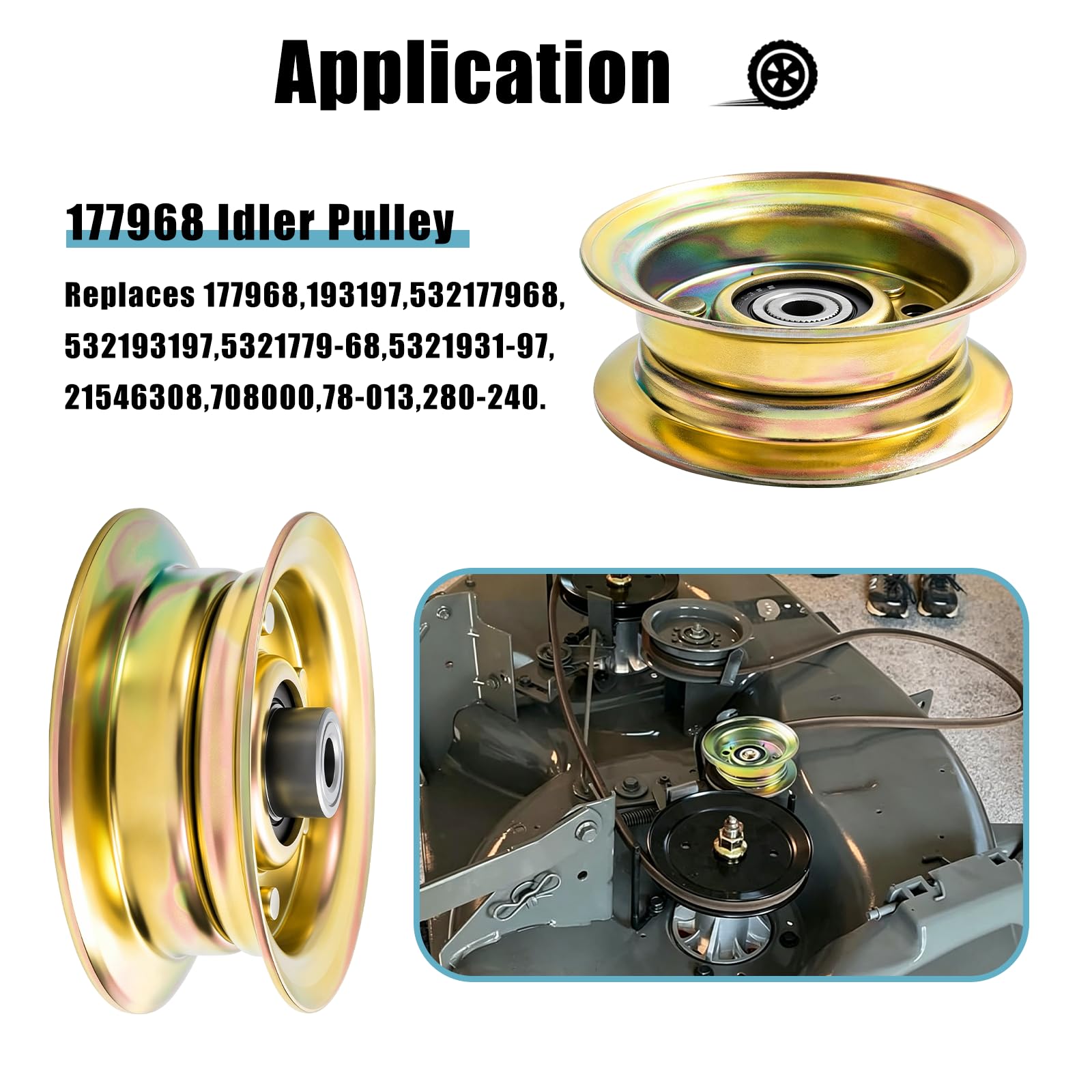 Idler Pulley 532177968 Replacement for Husqvarna 193197 177968 21546308 532193197 RZ4216 RZ4221 LT152 LT154. — Amazon image 5