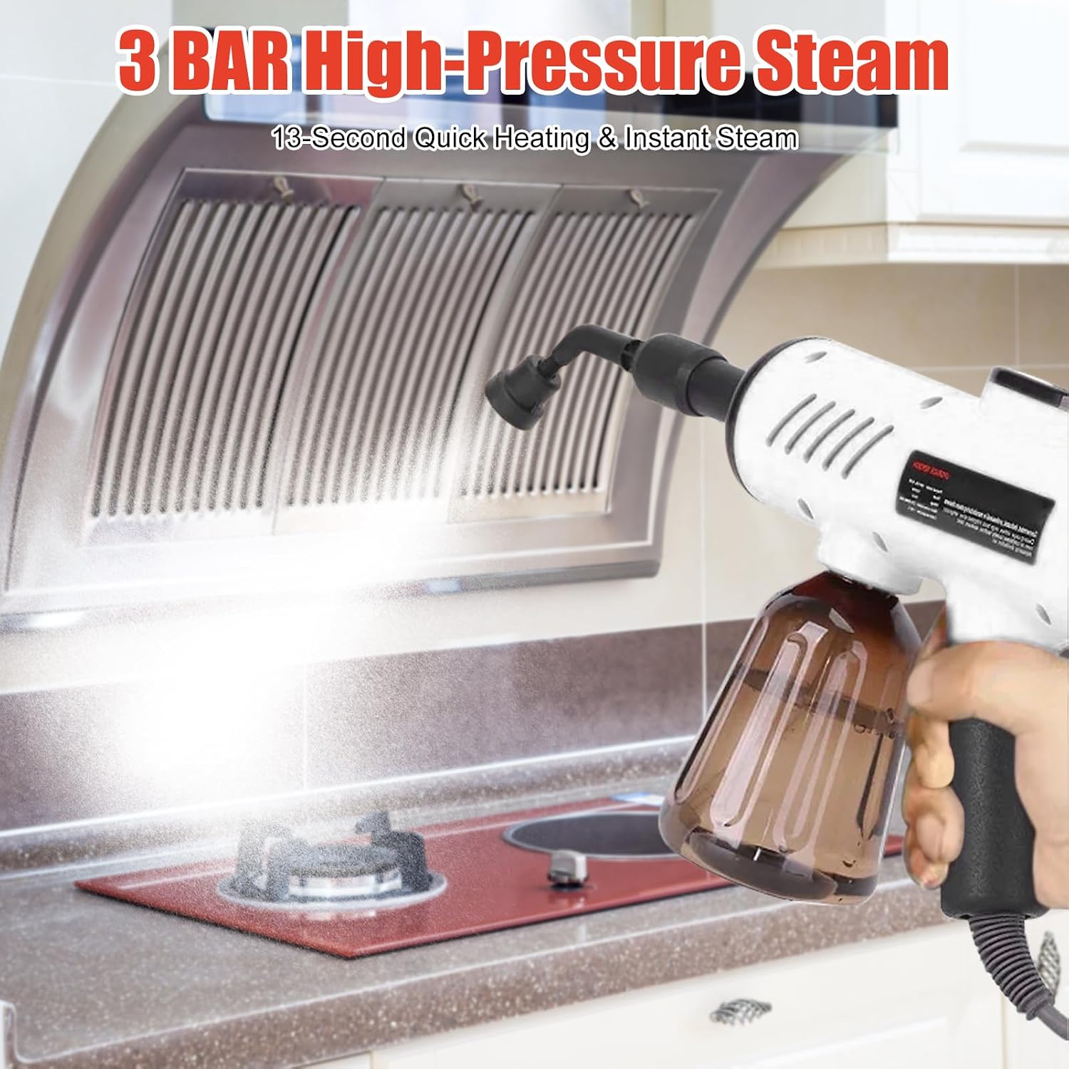 Focket Pressurized Handheld Steam Cleaner for Home, 3 Adjustable Levels, 1500W Powerful Multi Purpose Steamer for Kitchen Grease, Bathroom Limescale, Floor Cleaning, Car Cleaning (White US Plug 110V)