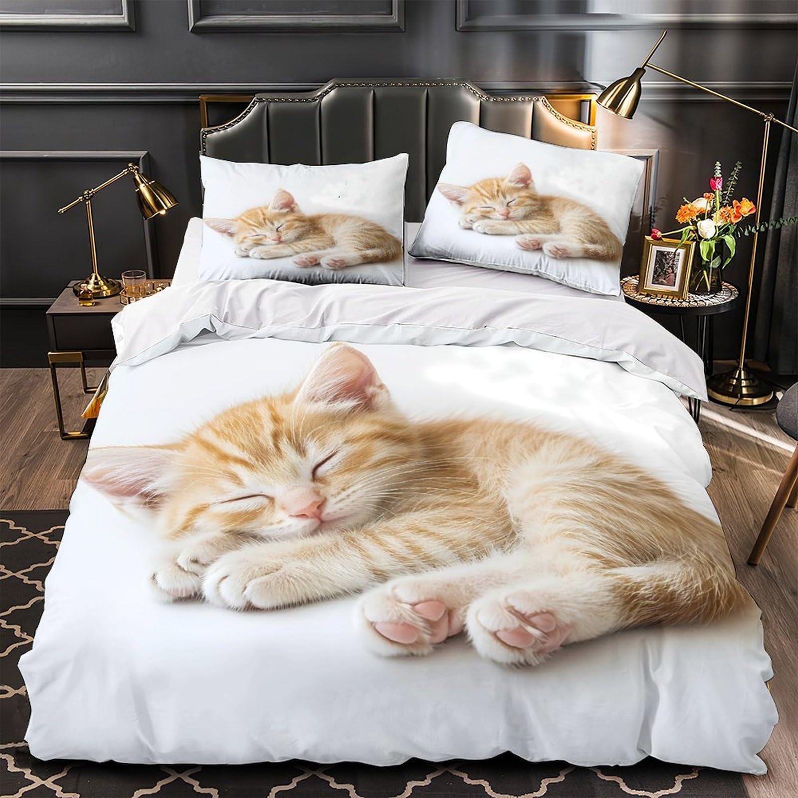 Ensemble de literie 3D chaton mignon en microfibre pour un sommeil ultra doux