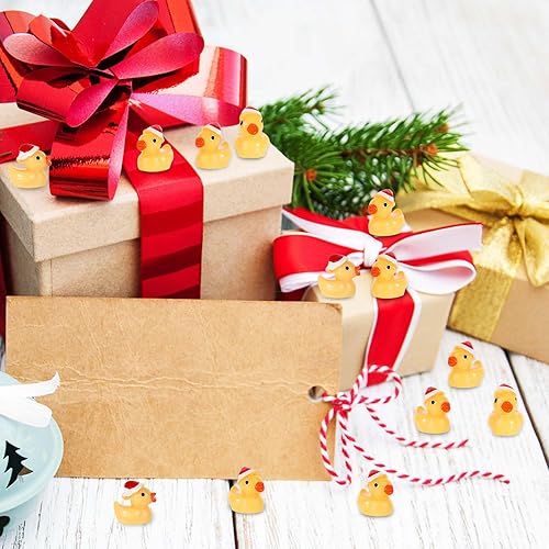 Miniatura 3 de 100 patos de resina de Navidad, mini patos de resina para decoración de pequeños patos con sombrero de Navidad, pequeño pato de resina en miniatura