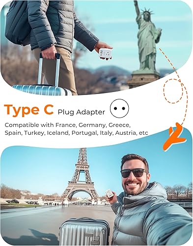 Miniatura 2 de LENCENT Adaptador de enchufe de viaje europeo, adaptador de enchufe plegable de EE. UU. a Europa con 4 tomas, adaptador de cargador de 4 USB (2 USB