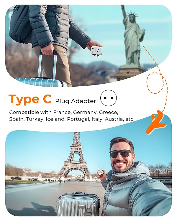 2 Pack European Travel Plug Adapter, LENCENT International Type-C Foldable Power Plug with 4 Outlets, 4 USB(2 USB C) Charger Adaptor, Canada/US to Most of Europe EU Italy Spain France Germany Greece by LENCENT - Image 2