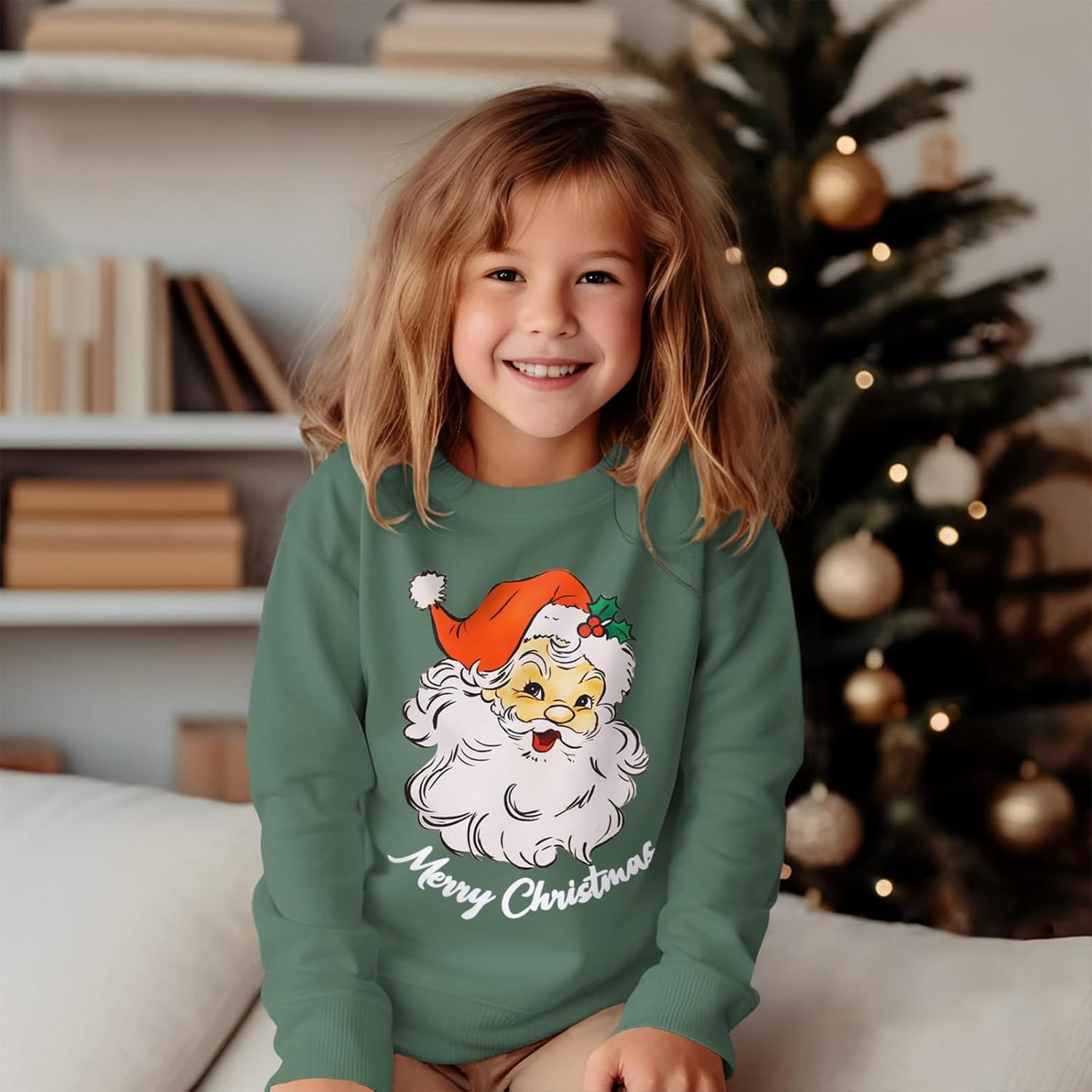 KEKEMI Toddler Christmas Crewneck Sweatshirt Retro Santa Graphic Pullover Top Baby Boy Girl Merry Christmas Long Sleeve Shirt - Image 3