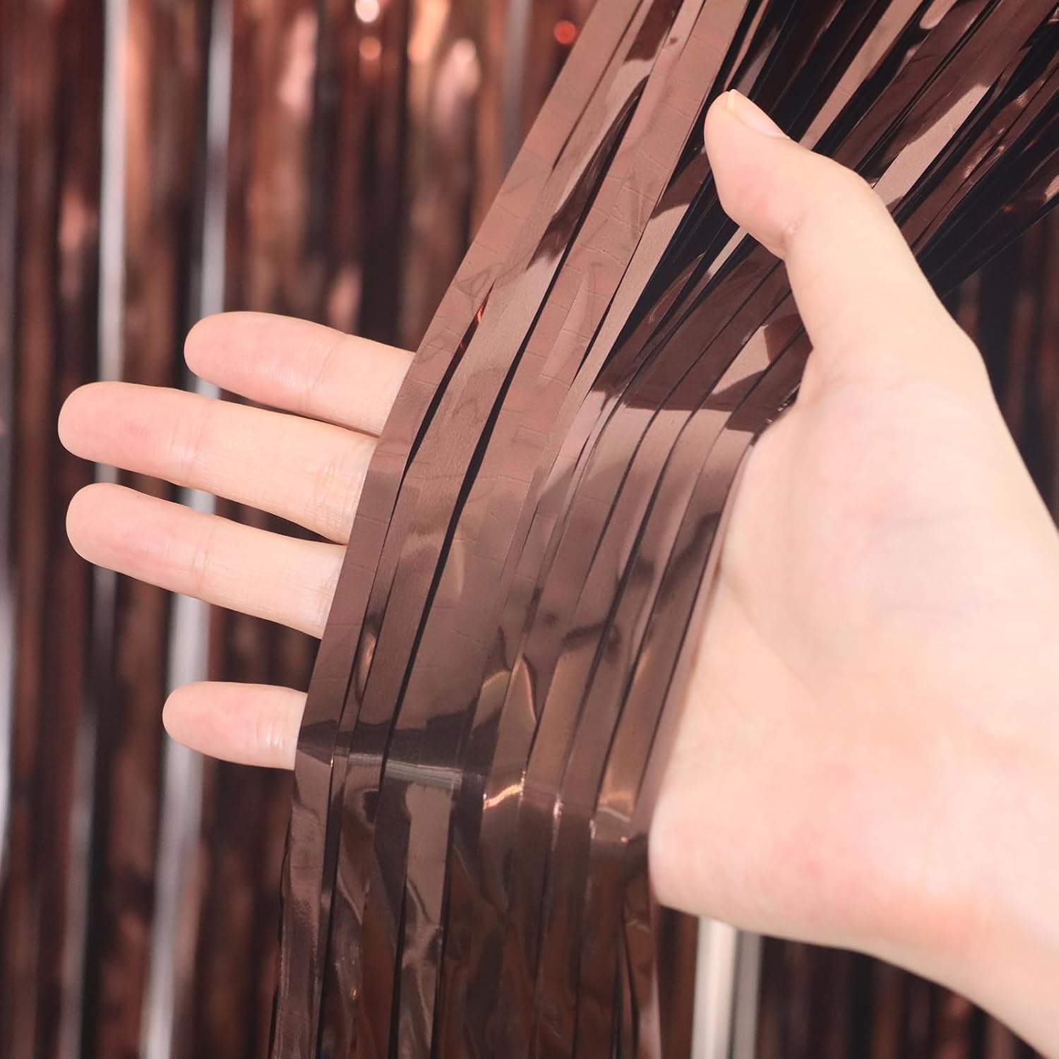 Voircoloria Brown Foil Fringe Backdrop Curtains, 3.3x6.6ft, 3pcs image 2