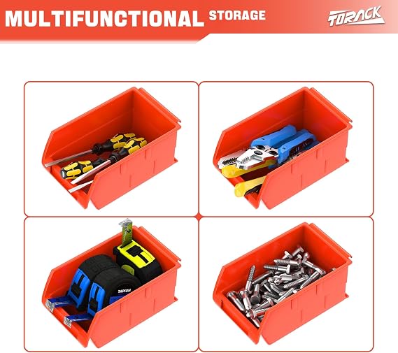 TORACK Wall-Mounted Storage Bins, 8 Plastic Bins & 2 Tracks, Orange