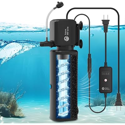 AquaMiracle Aquarium U-V Filter for Green Water Control with Timer, with Filter Sponge, Fish Tank Filter Turtle Filter with Aeration/Rainfall Mode for 40-150 Gallon Aquariums Freshwater and Saltwater