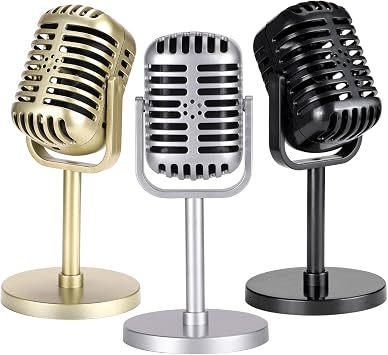 Facmogu 3 Pack Vintage Microphone Prop, Retro Fake Microphone Decorations