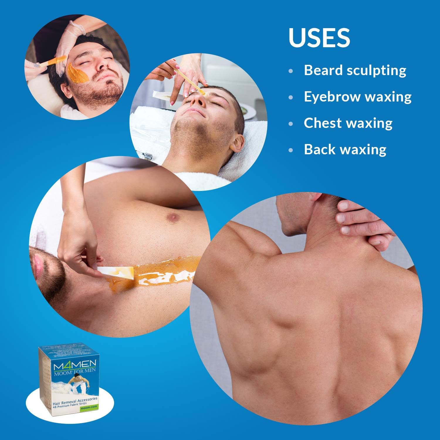MOOM Wax Strips for Hair Removal - 48 Polycotton Reusable & Washable Wax Strips 36 for Body, Chest, Legs & 12 for Face & Eyebrows - Body & Facial Wax Strips for Men, Compatible with Sugar Wax