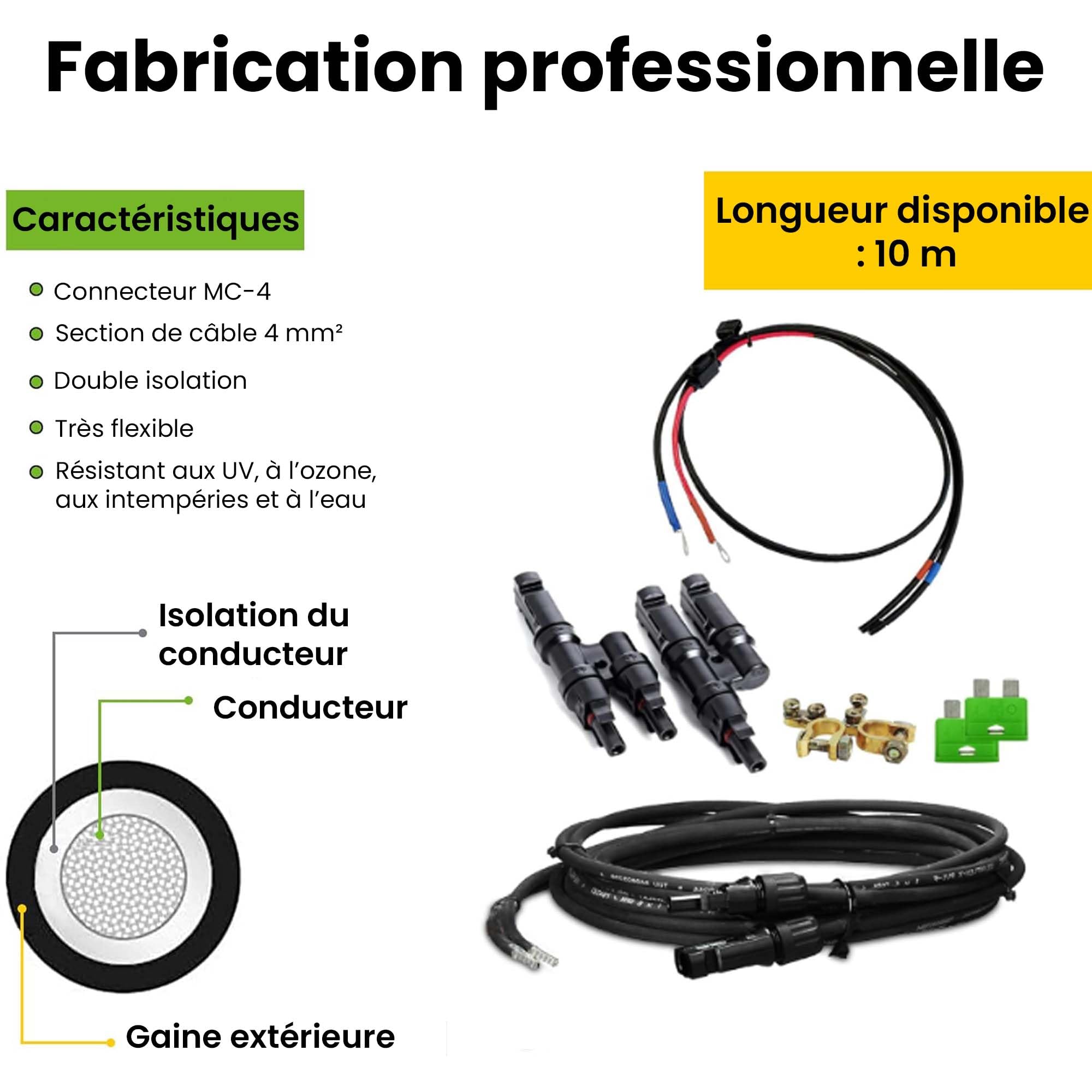 Offgridtec Connection kit Solaire de 4 mm² 10 m, connecteurs mC4 cablage batterieverbindungskabel 0005–10003, et