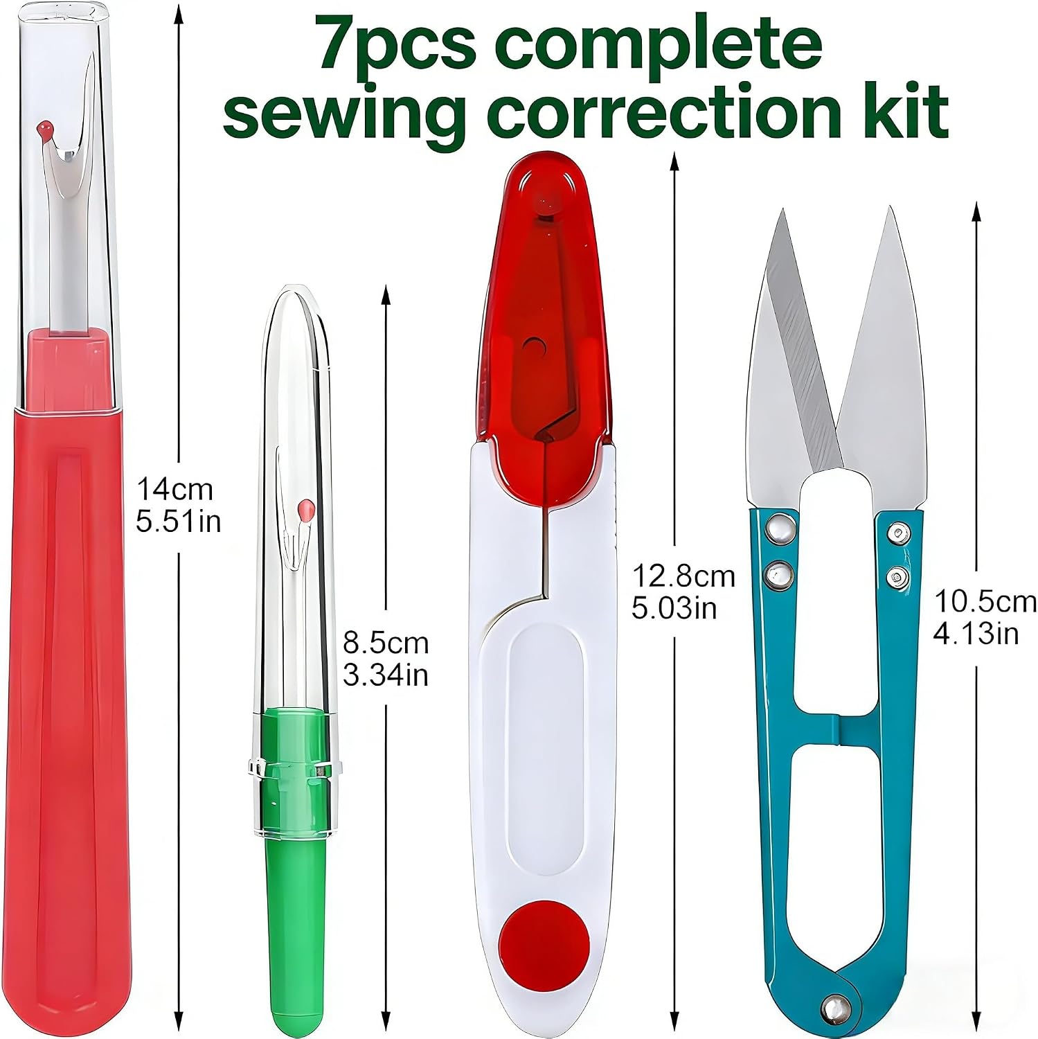 7pcs Seam Ripper and Thread Remover Kit for Sewing, 2 Big 3 Small Stitch Ripper Tool and 2 Thread Snips