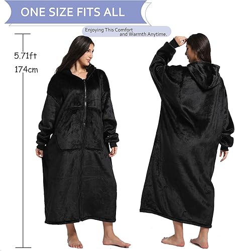 Miniatura 3 de FUSSEDA - Sudadera con manta portátil de gran tamaño, forro polar cálido y grueso con capucha sherpa acogedora con bolsillos y mangas. Regalo para