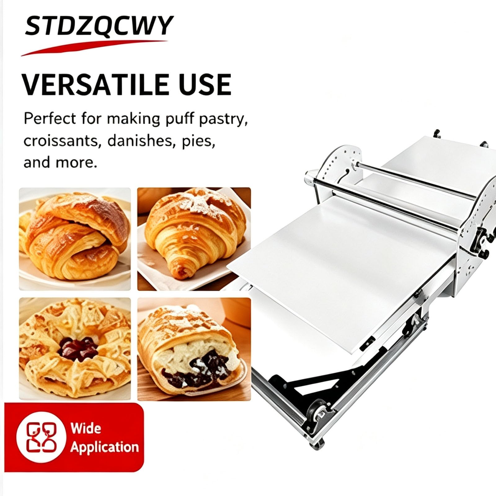 Laminadora Eléctrica De Masa, Compacta Y Plegable, Con Ancho De Trabajo De 450 Mm, Grosor Ajustable De 2 A 30 Mm, Construcción De Acero Inoxidable, Para Croissants, Pasteles Daneses