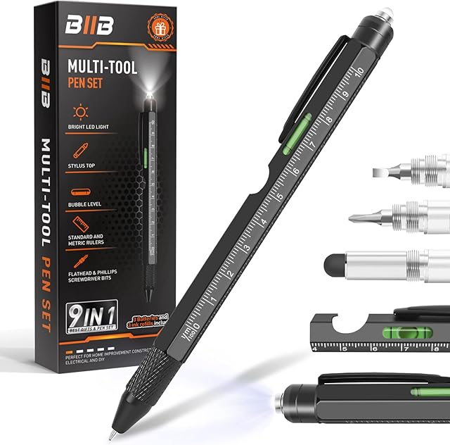 BIIB Gifts for Men, 9 in 1 Multitool Pen Birthday Gifts for Boyfriend, Cool Gadgets Gifts for Him, Mens Gifts for Men Who Want Nothing, Unique Tools Gadgets for Men, Him, Grandpa, Boyfriend