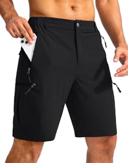 Pudolla Pantalones cortos tipo cargo de senderismo para hombre de 9 pulgadas, ligeros, para trabajo, al aire libre, viajes, golf, campamento, casual, con 5 bolsillos con cremallera