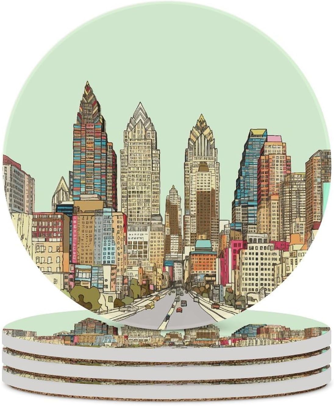 Austin Texas Coaster with Cork Base Drink Coasters for Coffee Table Decor Modern Cup Coasters with Non-Slip & Heat-Resistant Cute Ceramic Table Coaster for Home Dining