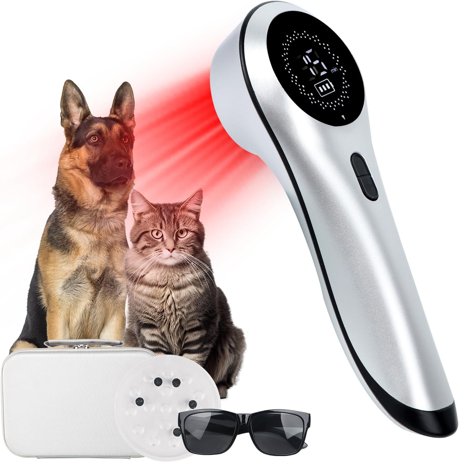 LLLT Cold Laser Therapy Device for Dogs/Human with Protective Magnetic Cover, Handheld Infrared Red Light Therapy for Target Joint & Muscle Pain Relief, 13pcs 650nm + 3pcs 808nm Pet Treatment Device