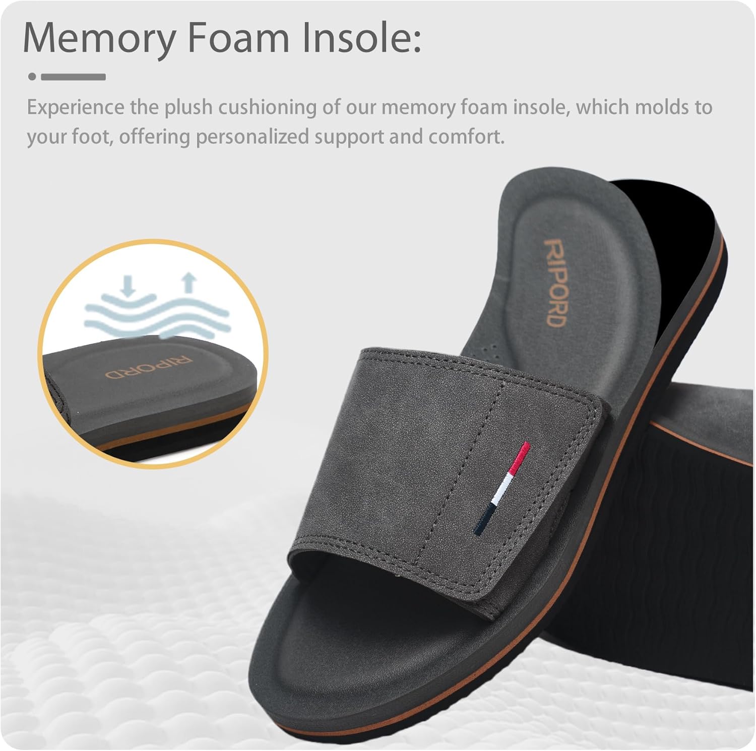 Mens Adjustable Slides Sandals Slip On Sandals Comfortable Athletic Anti-Slip Slides 11 Grey image 6 of 9 B0CWRD669L