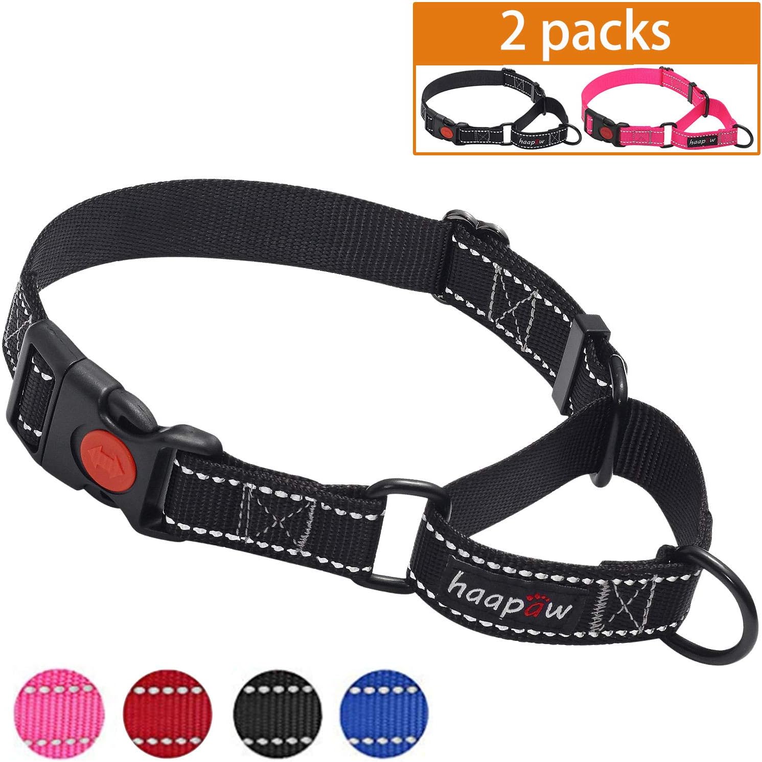 Haapaw Martingale Dog Collar with Quick Release Buckle Reflective Dog Training Collars for Small Medium Large Dogs(2 Packs) (Large,…