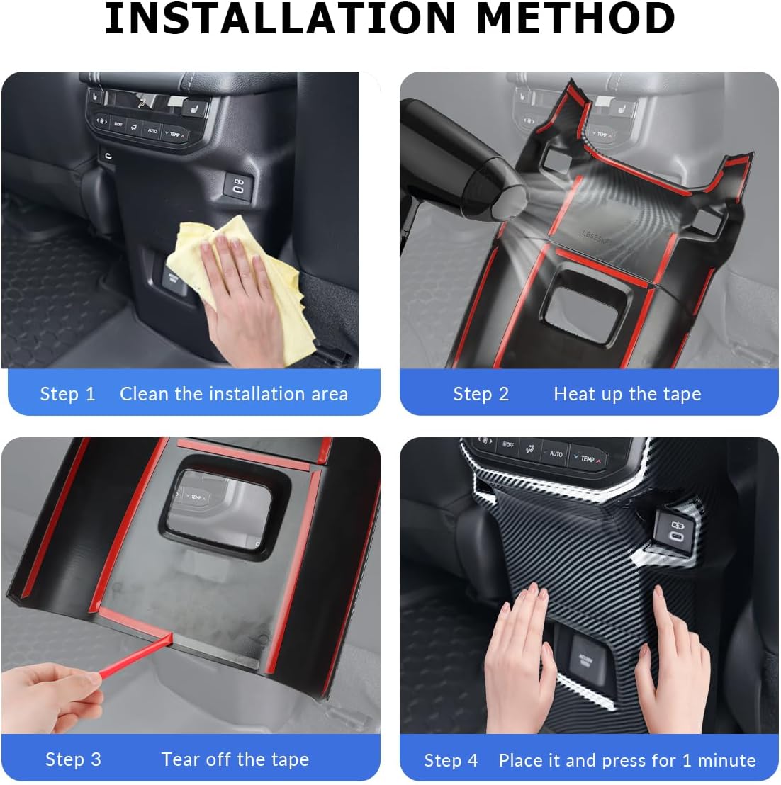 INTGET Rear Air Vent Outlet Cover for 2026 Toyota Grand Highlander Accessories 2024 2025 Anti Kick Rear Seat Air Condition Vent Panel Frame Trim Interior Protector Sticker (ABS Carbon Fiber Style)