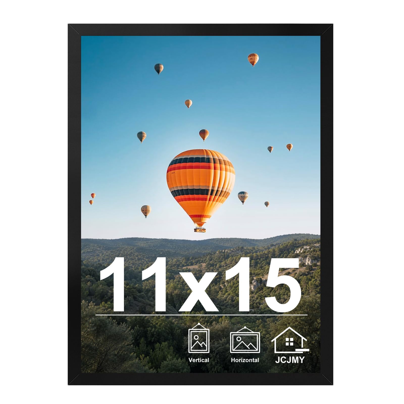 JCJMY 11x15 inch Picture Frame, Horizontal and Vertical Formats for Wall Hanging, 11 x 15 Wall Gallery Poster Photo Frame with Shatter Resistant Plexiglass, Black