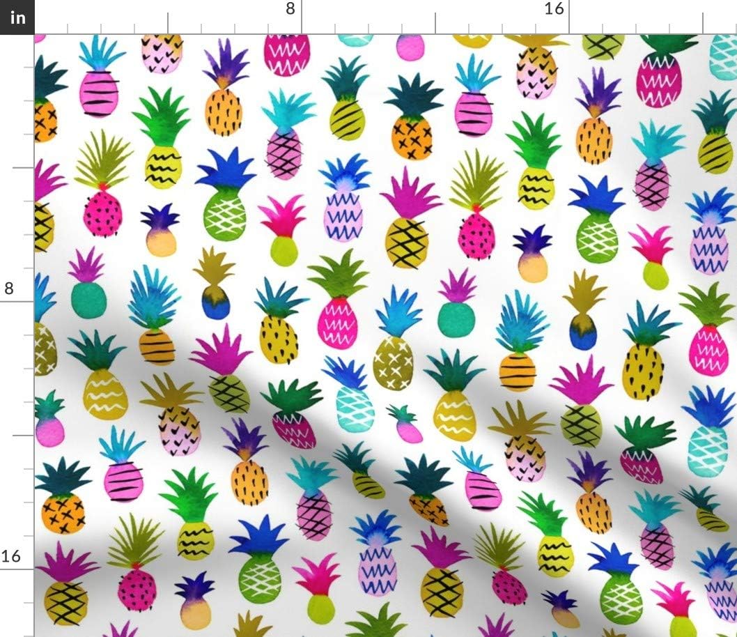 Spoonflower Fabric - Pineapple Fun White Large Watercolor Cute Summer Tropical Hawaiian Printed on Petal Signature Cotton Fabric Fat Quarter - Sewing Quilting Apparel Crafts Decor