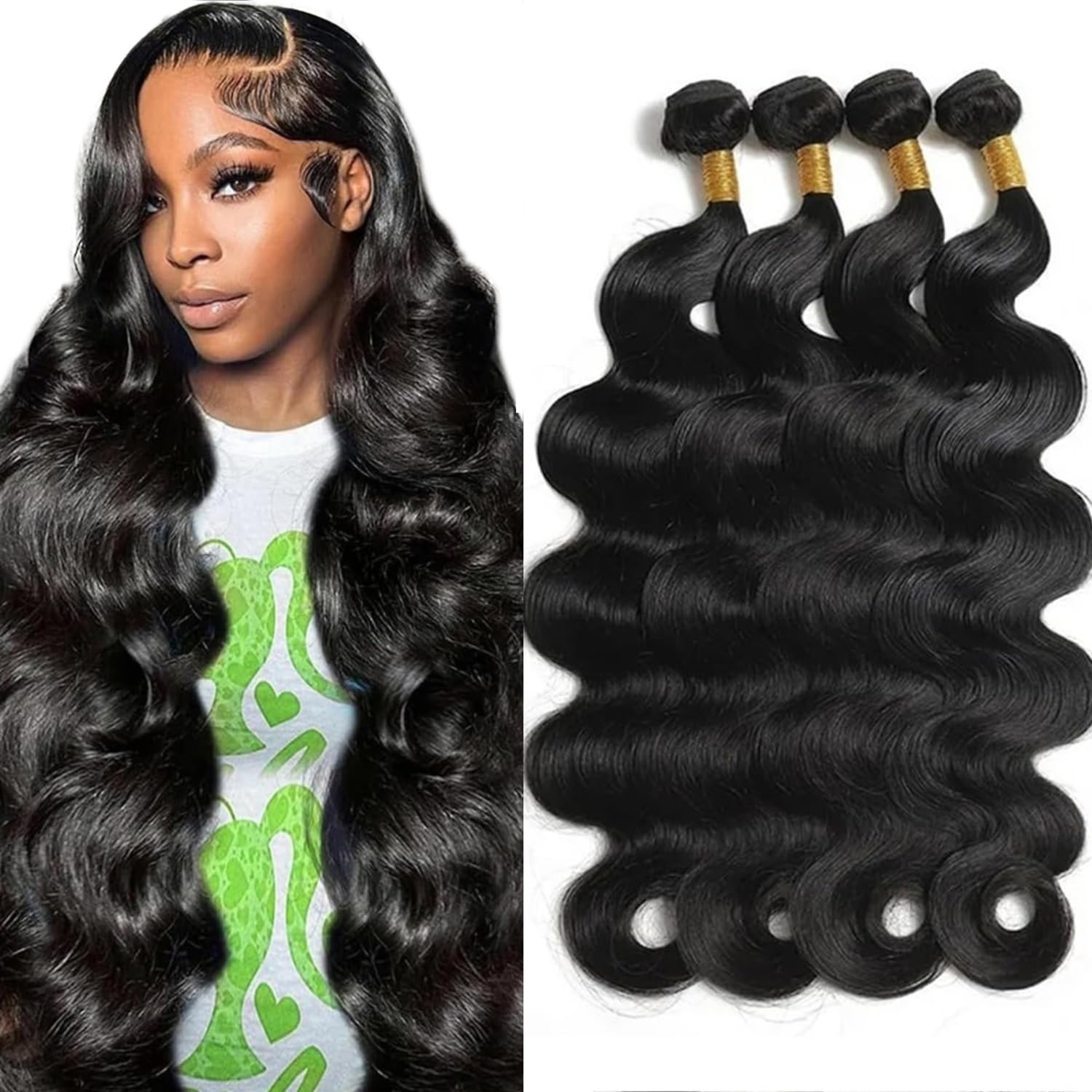 Human Hair Bundles 16 18 20 22 Inch Body Wave Bundles Human Hair 100% Unprocessed Brazilian Virgin Weave 4 Bundle Natural Black for Women Hair