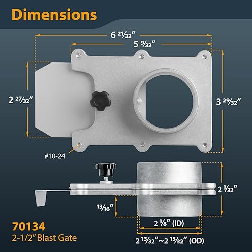 Miniatura 9 de POWERTEC 70134V - Puerta de explosión de 2-12 pulgadas para colector de polvo, accesorios de recolección de polvo, 1 paquete