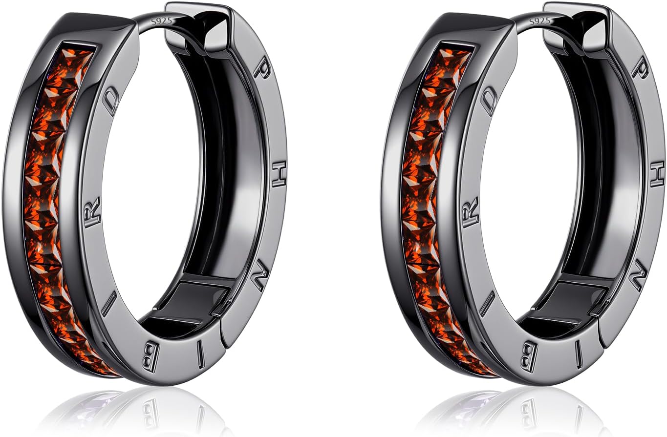 Hoop Earrings Sterling Silver with CZ Unisex Silver & Black 21MM | sterling silver black hoop earrings for sensitive ears, cubic zirconia earrings, comfortable everyday wear, closure secure