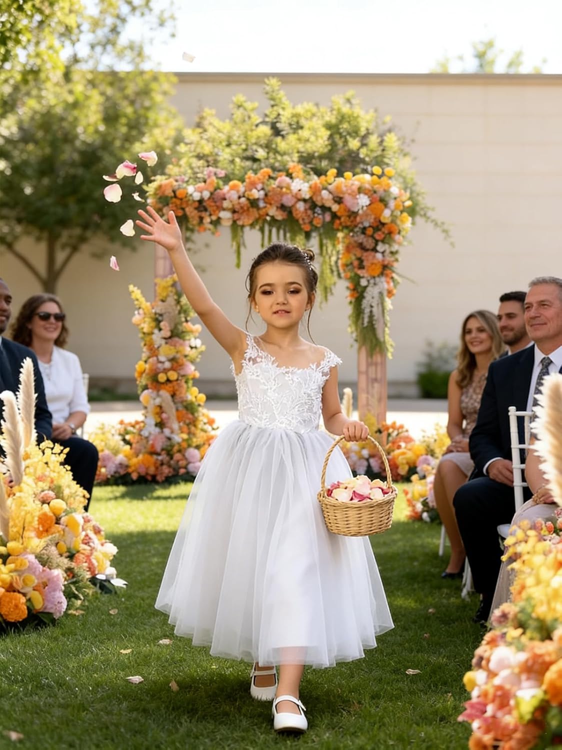 Lace Applique Tulle Flower Girl Dress for Wedding Sleeveless Long Satin Bow Knot V-Back Elegant Formal Dresses - Image 2