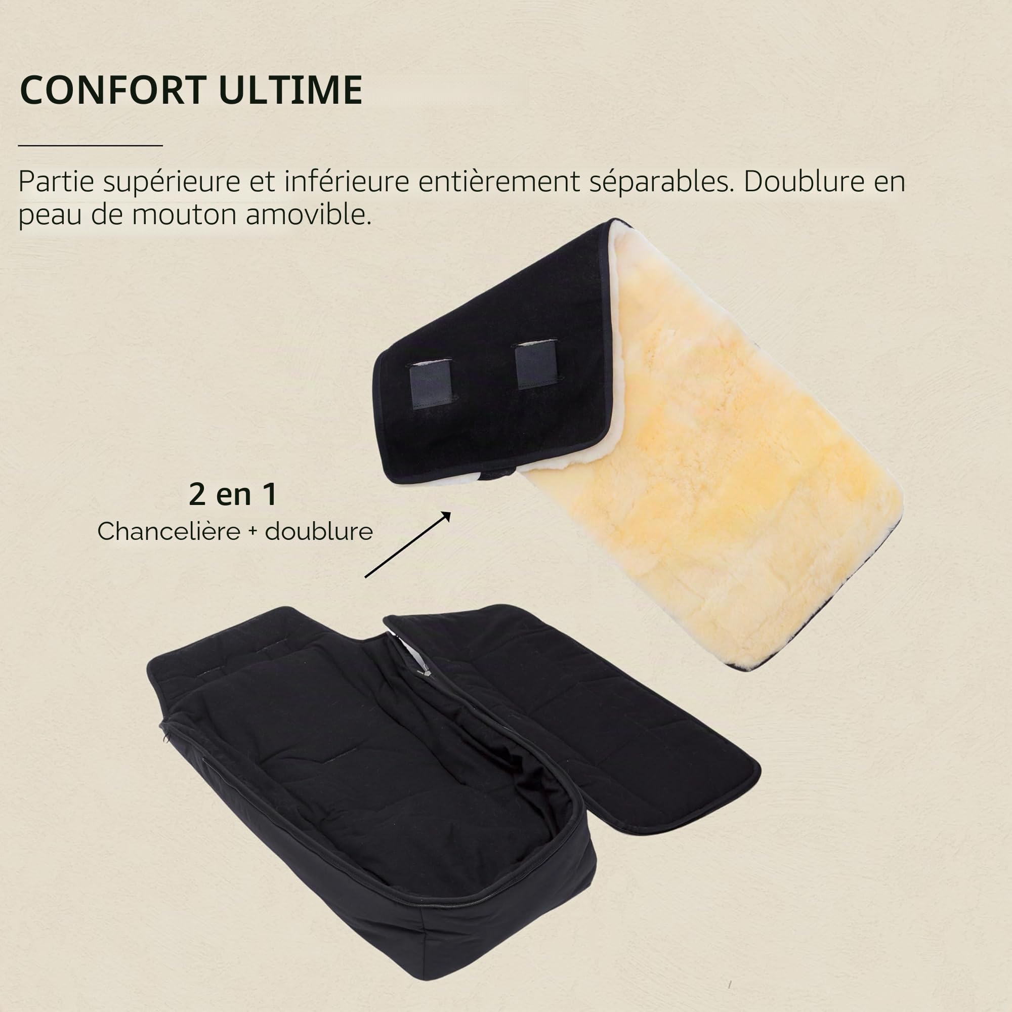 CHRIST Chancelière Cortina en Peau de Mouton de Werner Baby – Thermo, avec Fourrure véritable Amovible, comme Housse pour Poussette (2 en 1) en Beige, Gris, Bleu, Noir, Rouge, Brun