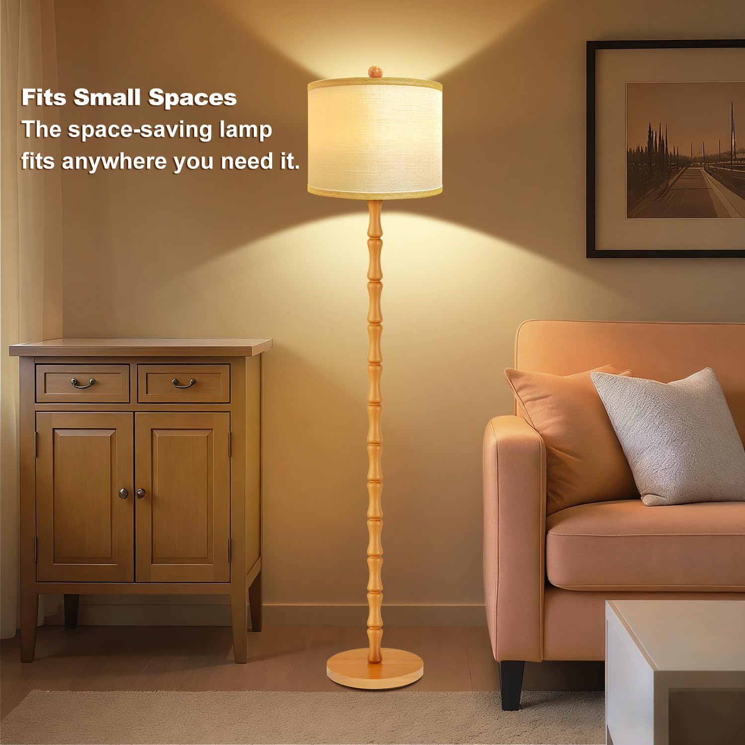 Vinaco 64" Rustic Farmhouse Floor Lamp, 3 Color Temperatures Wood Floor Lamp, Retro Standing Lamps with Rotary Switch, Tall Lamps for Living Room, Bedroom CornerOffice, Dining Room(9W Bulb Included)