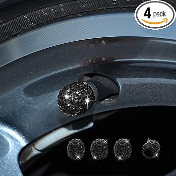 4 Pack Bling Valve Stem Caps, Air Caps Cover, Crystal Diamond Tire Air Cap for Car, Car Exterior Accessories Rhinestone Tire Air Valves Covers Universal for Cars, SUVs, Trucks, Motorcycles Black