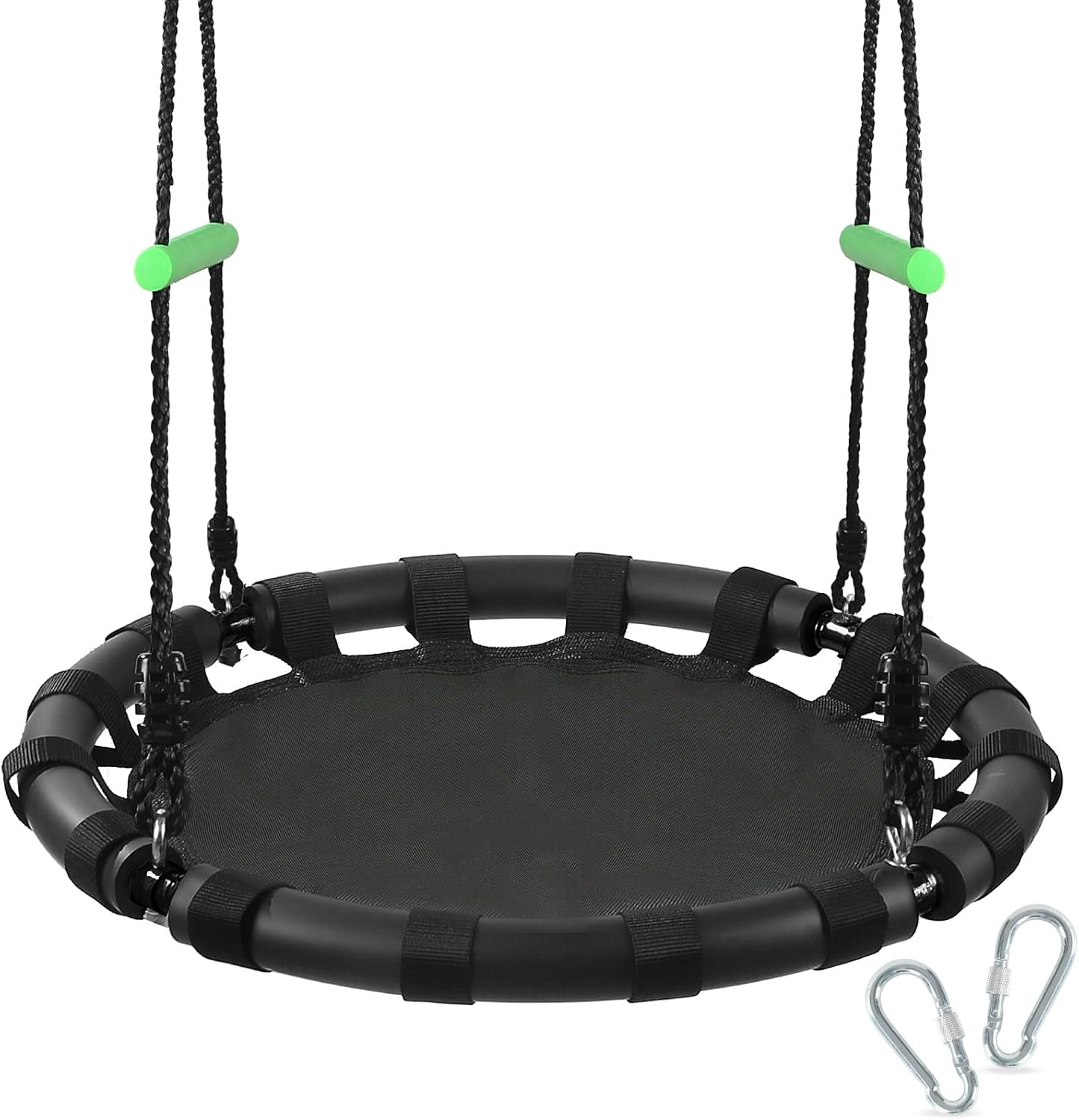 Tree Swing with PP Mat - Durable, Safe, and Easy to Install,Black Outdoor Saucer Swing,Flying Saucer Web Circle Swing for Yard Garden Playground Park (24 inches Diameter)