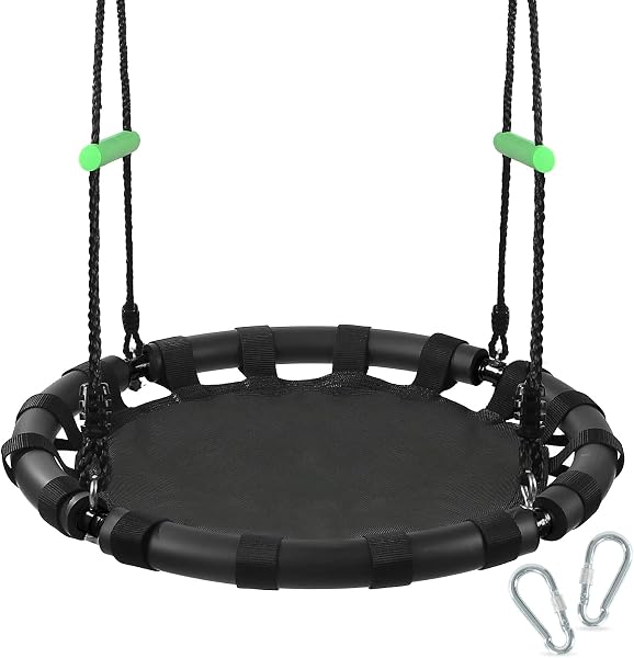 Tree Swing with PP Mat for Kids and Adults - Durable, Safe, and Easy to Install,Black Outdoor Saucer Swing,Flying Saucer