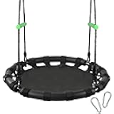 Tree Swing with PP Mat - Durable, Safe, and Easy to Install,Black Outdoor Saucer Swing,Flying Saucer Web Circle Swing for Yard Garden Playground Park (24 inches Diameter)