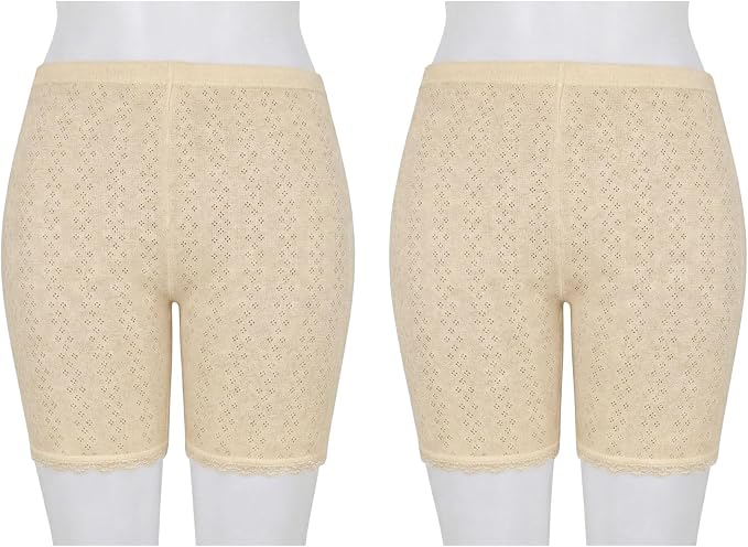 Women’s 100% Cotton Inner Shorts – Breathable Jacquard Cotton, Soft Lace Trim, High Waist Anti-Chafing Comfort Shorts for Daily Wear