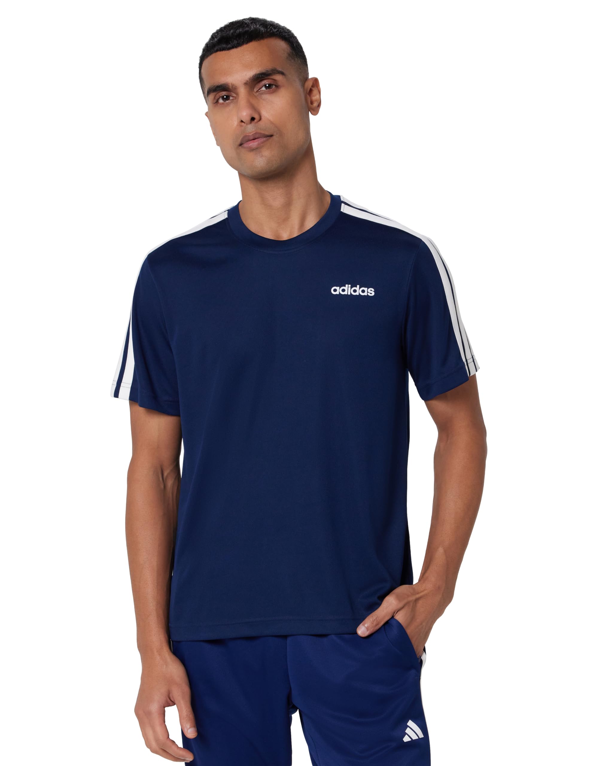 Sporty Men Round Neck 3-Stripes Tee - Lightweight, Breathable & Moisture-Wicking Sports T-Shirt for Training, Running, Gym & Everyday Casual Activewear for All-Season