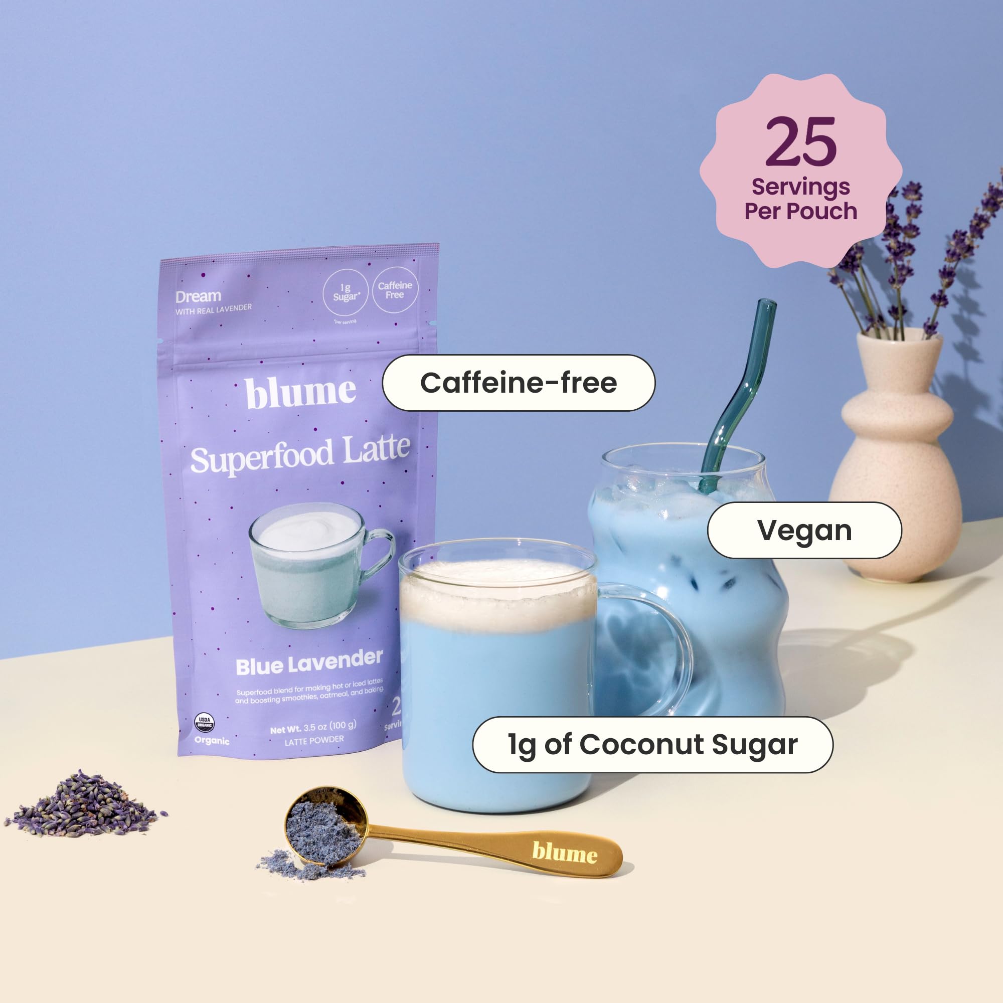 Blume Matcha Blue Lavender Starter Pack - Organic Superfoods Booster for Lattes Coffee Smoothies - Vegan Sugar and — view 7