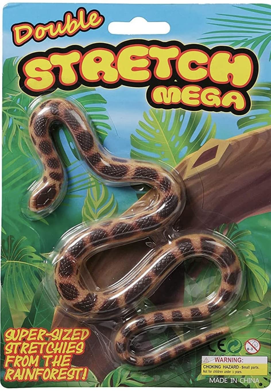 WARM FUZZY Toys (1) Mega Stretch Snake Toy| Stretches to 5 Feet | 2 Assorted Styles of Realistic Snake Toys Great for Pranks, Party Favors, Easter Basket for Kids, Small Classroom Prizes