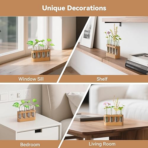 Miniatura 4 de Estación de Propagación de Plantas Giunn con Luces LED Ajustables de 9 Velocidades, Soporte de Madera, 4 Tubos de Prueba de Vidrio para Plantas