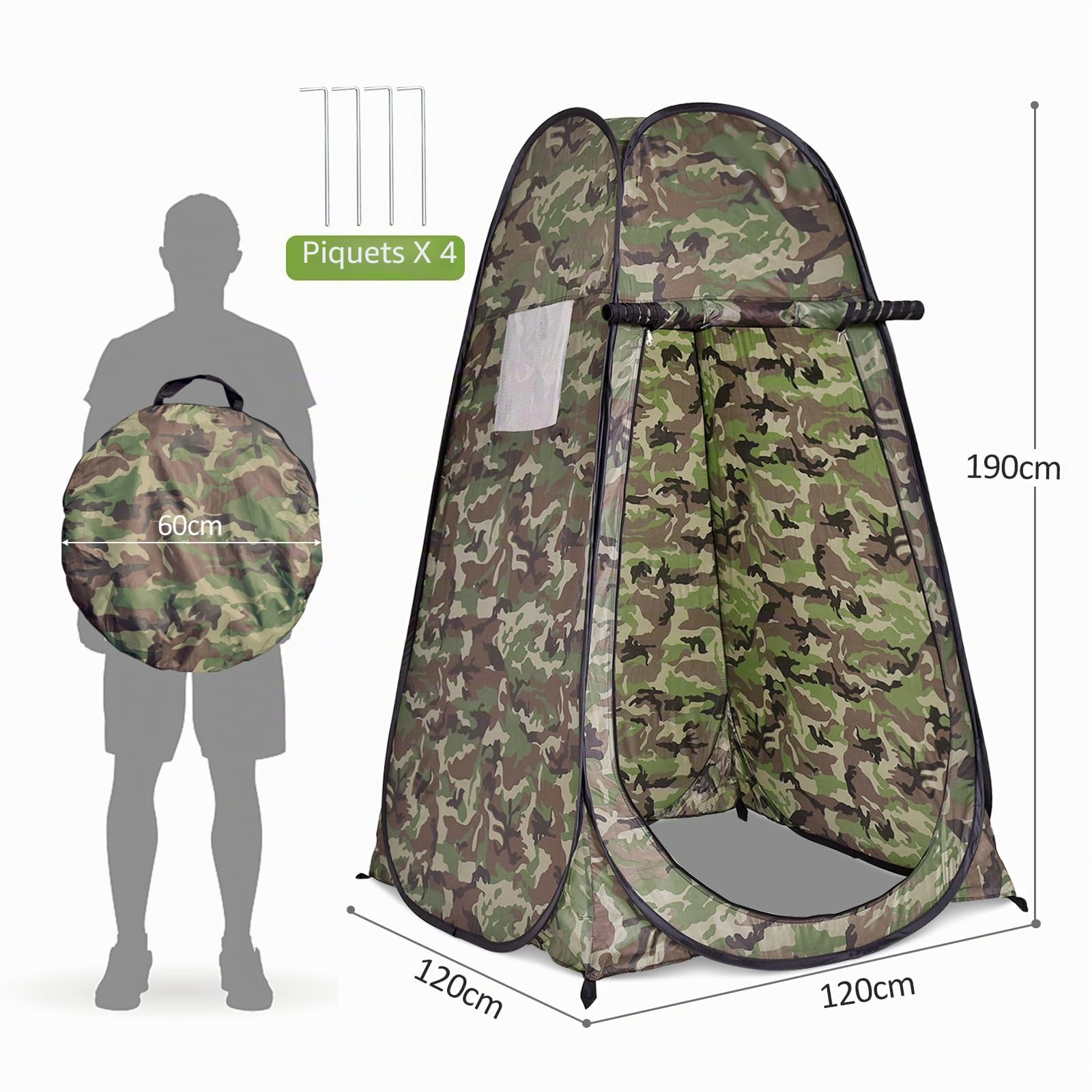 HOMASIS Tente de Douche Pop-up, Tente de Toilette et Changement, Cabine de Douche d'Intimité avec Sac de Transport Portable l'Extérieur, pour Camping et Plage, 120 x 120 x 190 cm