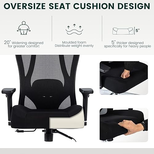 Miniatura 5 de Silla de oficina ergonómica resistente, capacidad de 500 libras, respaldo de malla, marco de aleación de aluminio, estilo moderno, negro