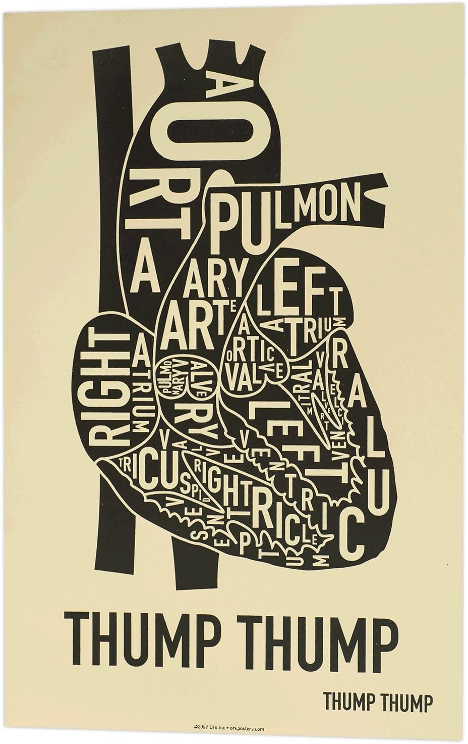Ork Posters Heart Typographic Anatomy Diagram Art Screen Print, Tan & Black, 11" x 17"
