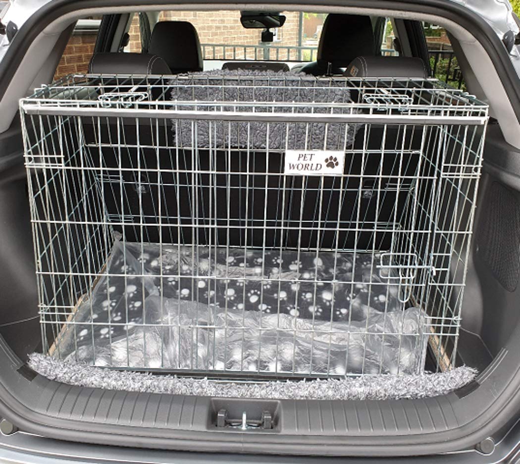 Pet World Large 36" Sloped Car Dog Crate – Compatible with Hyundai Kona – UK Designed, Steel Travel Cage – Emergency Escape Hatch – Folds Flat – Free Comfort Mat – Easy Assembly