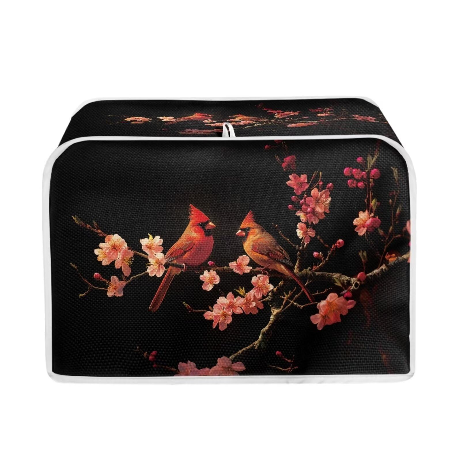 Xoenoiee Cardinal Bird Cherry Floral Print Toaster Cover, Dust Proof Cover for Kitchen Small Appliance 2 Slice Toaster Protector Cover Woman Kitchen Accessories