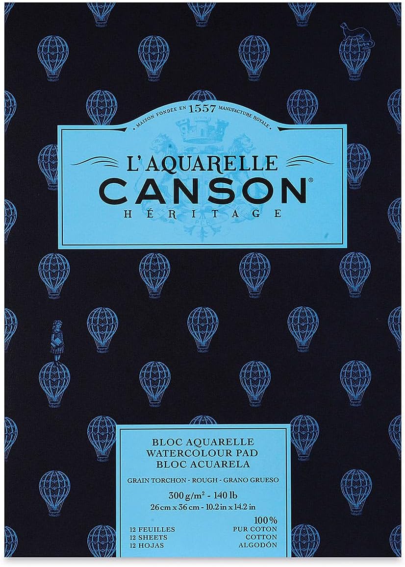 Canson Heritage Watercolor Pad, Rough, 10.2" x 14.2", Fold-Over Cover, 12 Sheets (100720019) (C100720019)