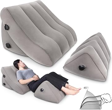 SAHEYER Inflatable Bed Wedge Pillow Set, 2 PCS Post Surgery Support Pillow for Back, Knees, Leg Pain Relief, Adjustable Sitting Pillows for Anti Snoring, Heartburn, GERD Sleeping Grey